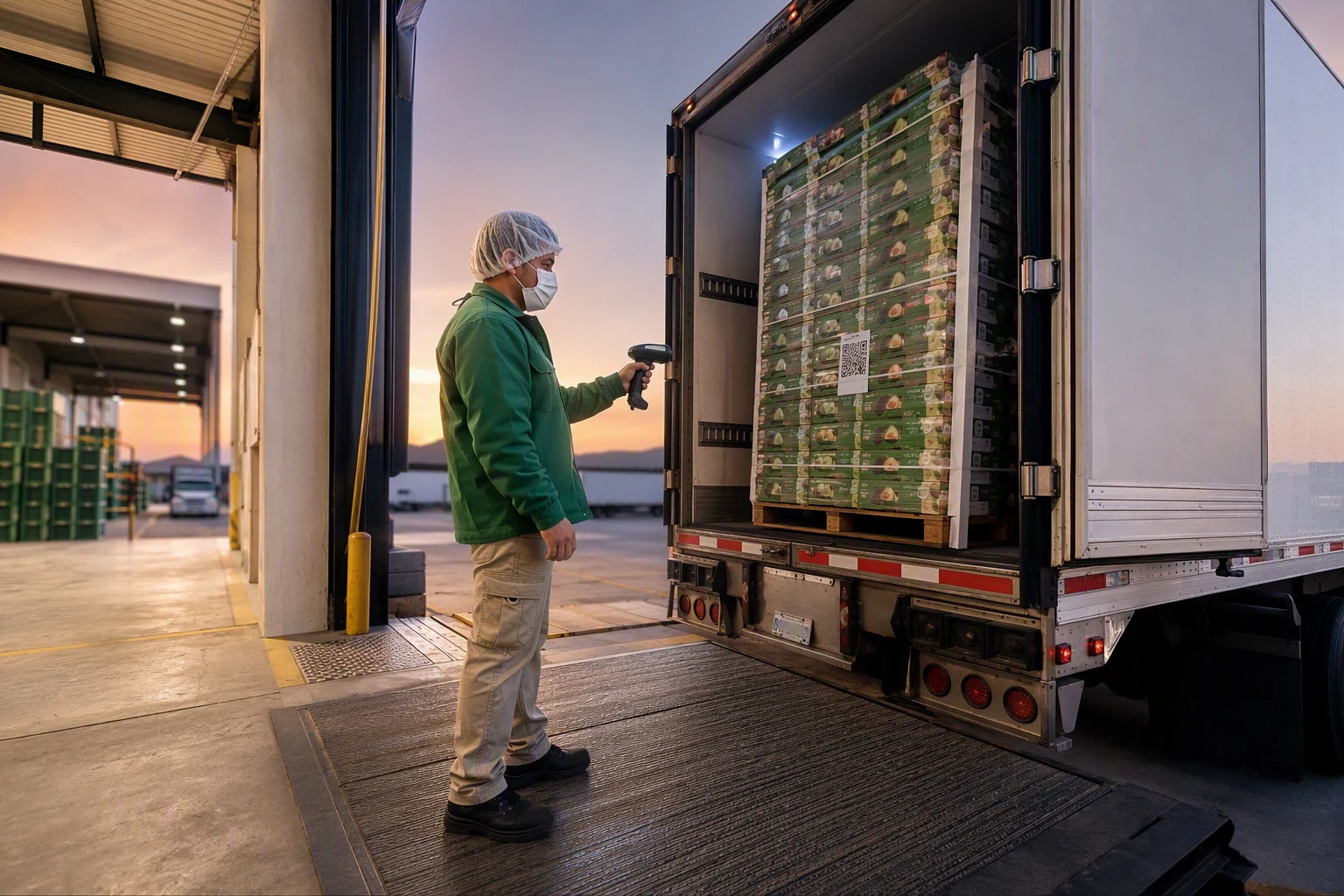 Operador validando pallet antes de salir en camión refrigerado